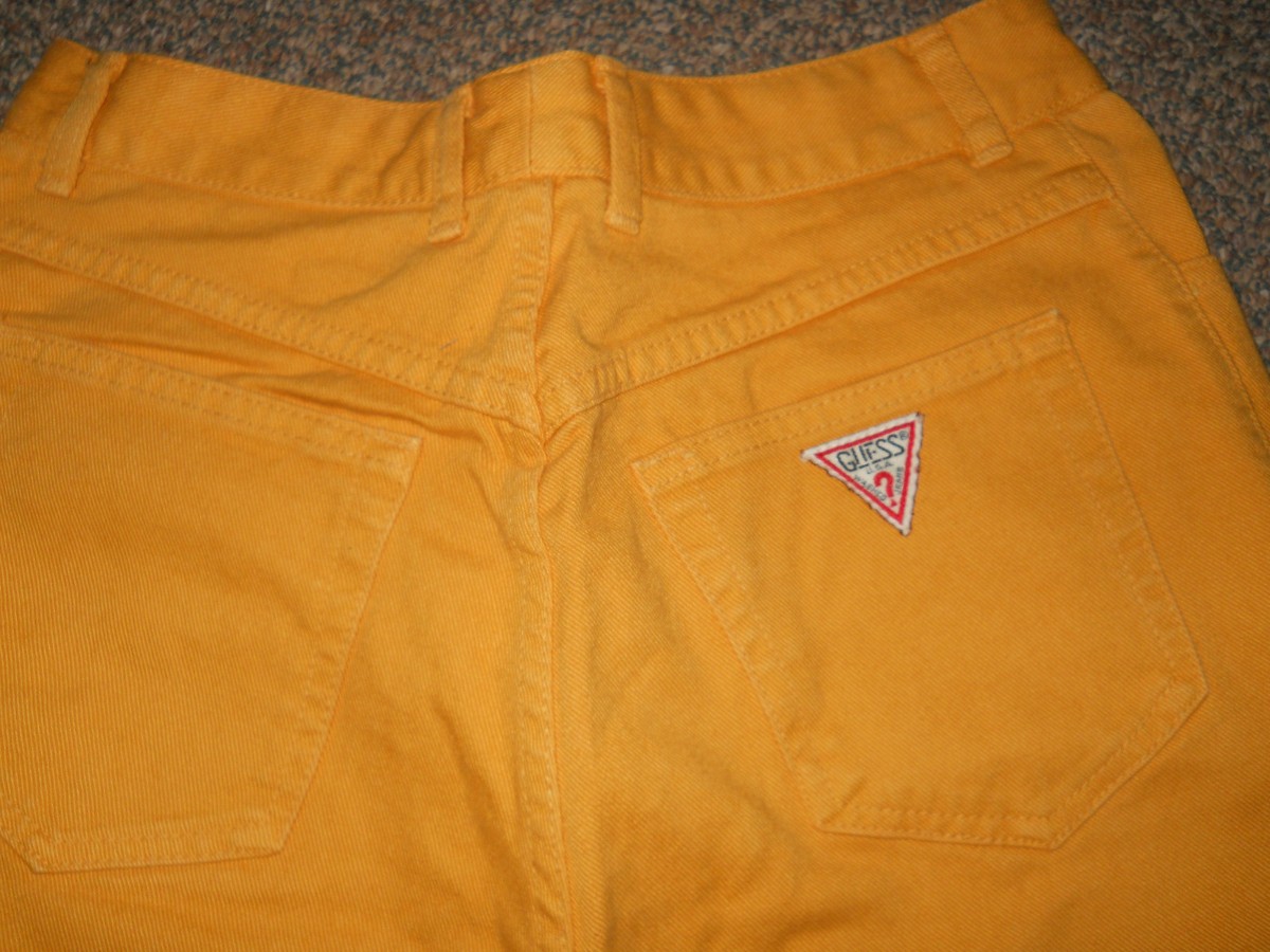 【R&B】Pepper Guess? Get Naked VTG 1980s/90s Women's Guess Bright Yellow jeans-Size 32 Hip Hop