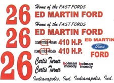  26 Curtis Turner 64 Ford ED MARTIN FORD 1/32nd Scale Slot Car Waterslide Decals