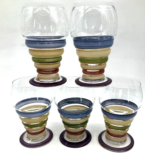 Gibson Design Glassware CANDY STRIPE 5 Footed Tumbler 16 oz Purple Rings Glass