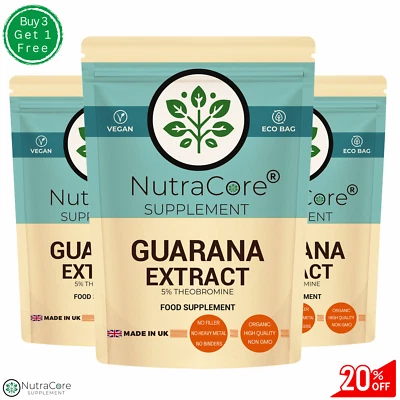 NUTRA CORE Guarana Capsules 5500mg ( 5% THEOBROMINE) Weight Control-Vegan Caps