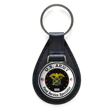 United States Army Food Service Specialist Black Leather Keychain Silver Keyring