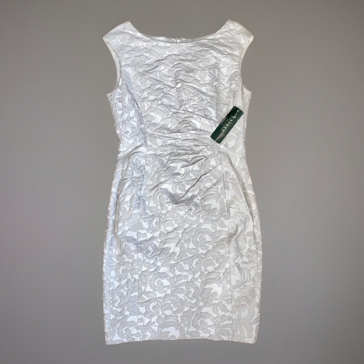 【RALPH LAUREN】Sleeveless Cocktail Dress Lauren Ralph Lauren Cocktail Dress 10 Silver Sheath Waist