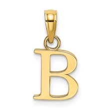 10K Solid Gold B Initial Letter Alphabet Charm Pendant 1/2 " Long Block Font