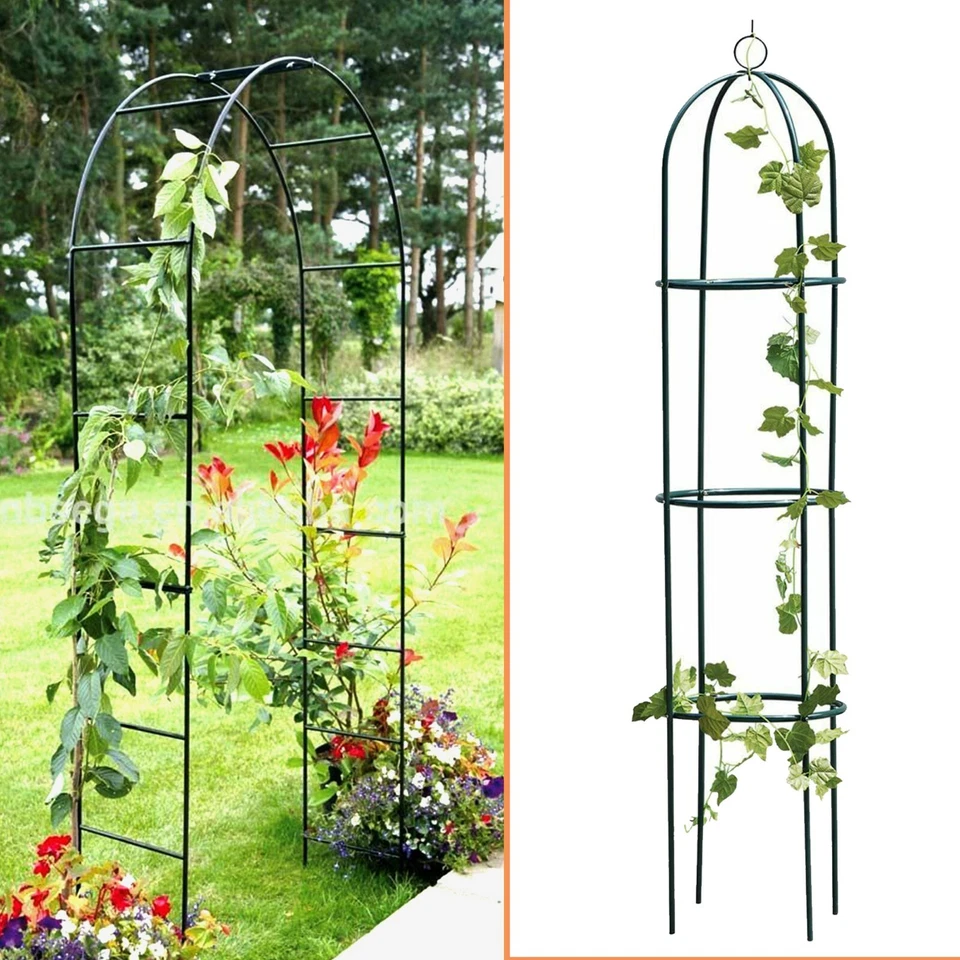 Outdoor Garden Metal Tubular Arch Frame Climbing Plant Support Obelisk Trellis