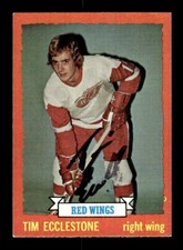 TIM ECCLESTONE SIGNED 1973-74 TOPPS #124 DETROIT RED WINGS ON-CARD AUTO