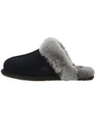 UGG SCUFFETTE II BLACK/ GREY SUEDE/ SHEEPSKIN SLIPPERS, WOMEN US 7/ EUR 38 NIB