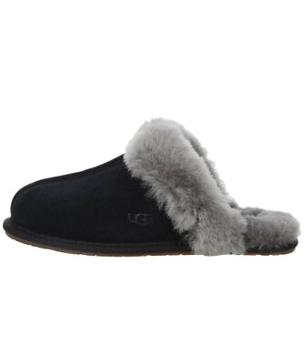 UGG SCUFFETTE II BLACK/ GREY SUEDE/ SHEEPSKIN SLIPPERS, WOMEN US 7/ EUR 38 NIB
