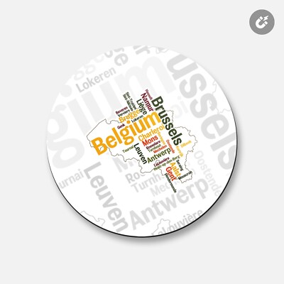Belgium Cities Word Map | 4'' X 4'' Round Decorative Magnet