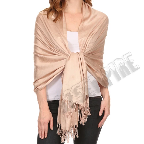 Mantón de pashmina de seda maciza y estola envolvente bufanda de mezcla de lana y seda Foto 3 de 4