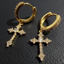 CZ Cross Dangle Drop Earrings for Men Women,Streetwear Punk Hip Hop Unisex