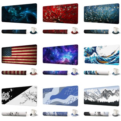 Printed Leather XXL Mouse Pad Desk Mat with Cup Coaster Set (35.4 x 15. 7 inch)