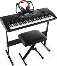 61-Key Electronic Keyboard Bundle with Headphones, Mic, Stand, Stool Power