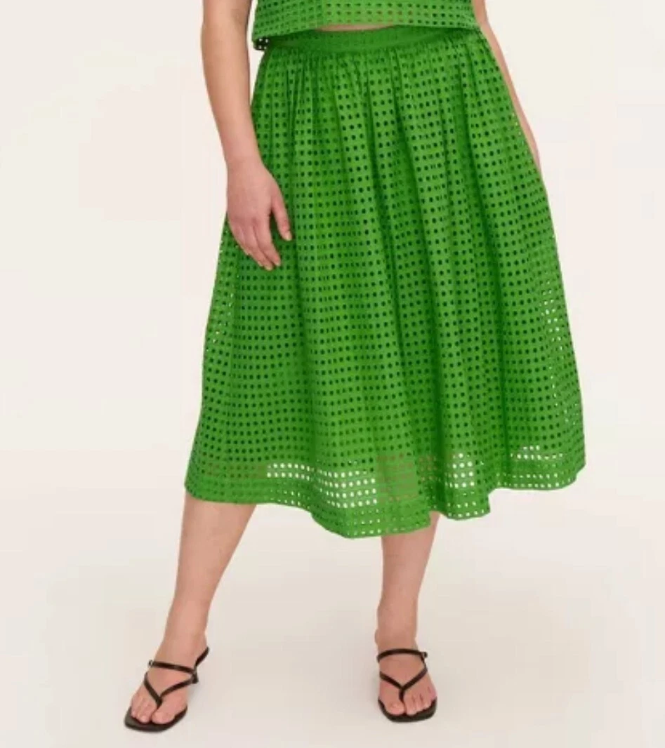 Kate Spade New York x Target Eyelet Volume Midi Skirt Green Sz XL NWT