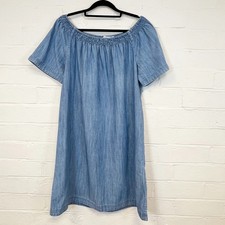 Fat Face Chambray Denim Mini Dress Shift Short Sleeve Size 12