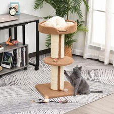 Image of PawHut 2-Tier Cat Kitten Resting Tree w/ Top Basket Cushion Sisal Post