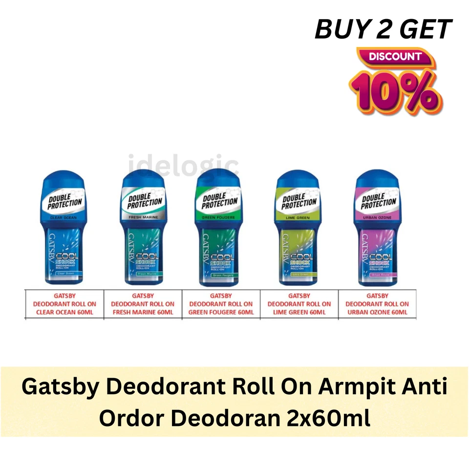 GATSBY Deodorant Roll-On Cool Shock Clear Ocean Scent Double PR0TECTION 2 x 60ml - Image 2 of 4