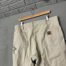 Carhartt Mens Tan Canvas Carpenter Work Pants Straight Leg Utility Pockets