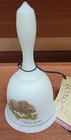 VINTAGE FENTON BURMESE URANIUM GLASS BELL MOTHERS DAY 1982 RABBIT Hand Paint GLO