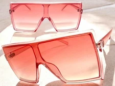 Oversize Exaggerated Classy Modern Retro Shield SUNGLASSES Huge Large Pink Frame