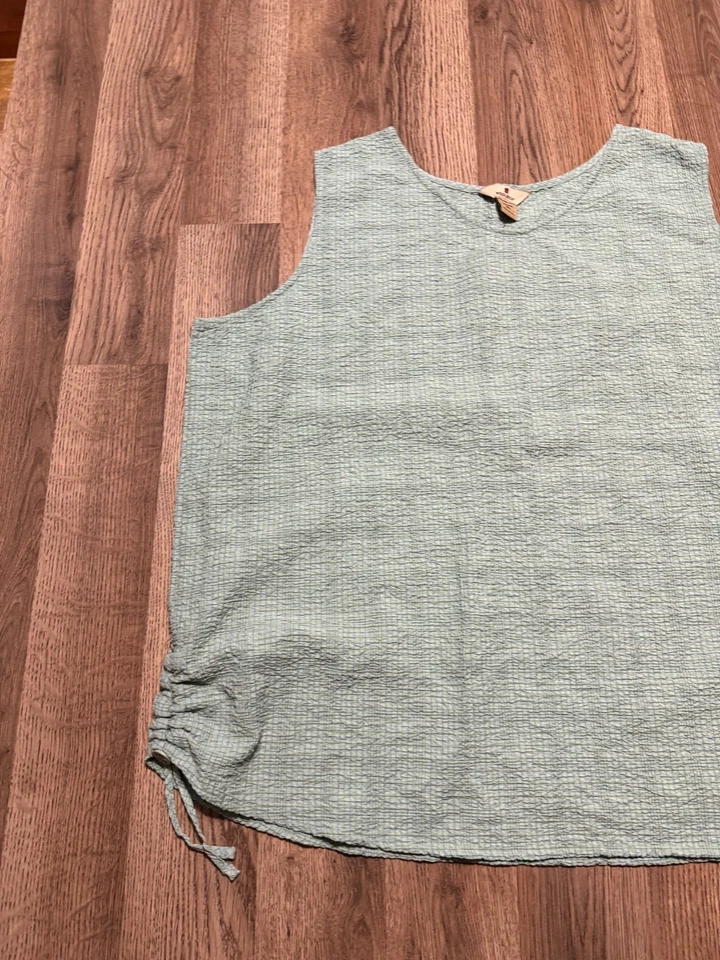 Camiseta sin mangas Woolrich, para mujer talla grande 2XL, verde azul, texturizada, corbatas laterales nueva con etiquetas Foto 3 de 4
