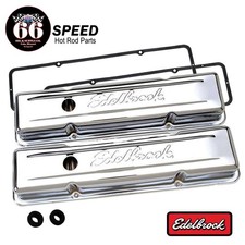 Edelbrock Script Small Block Chevy Chrome Valve Covers Gaskets 283-400 4449