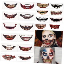20 PCS Scary Big Mouth Temporary Tattoo, Halloween Realistic Face Tattoos