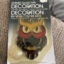 Vintage 1980s Stained Glass Sun Catcher OWL Ornament Window Decor
