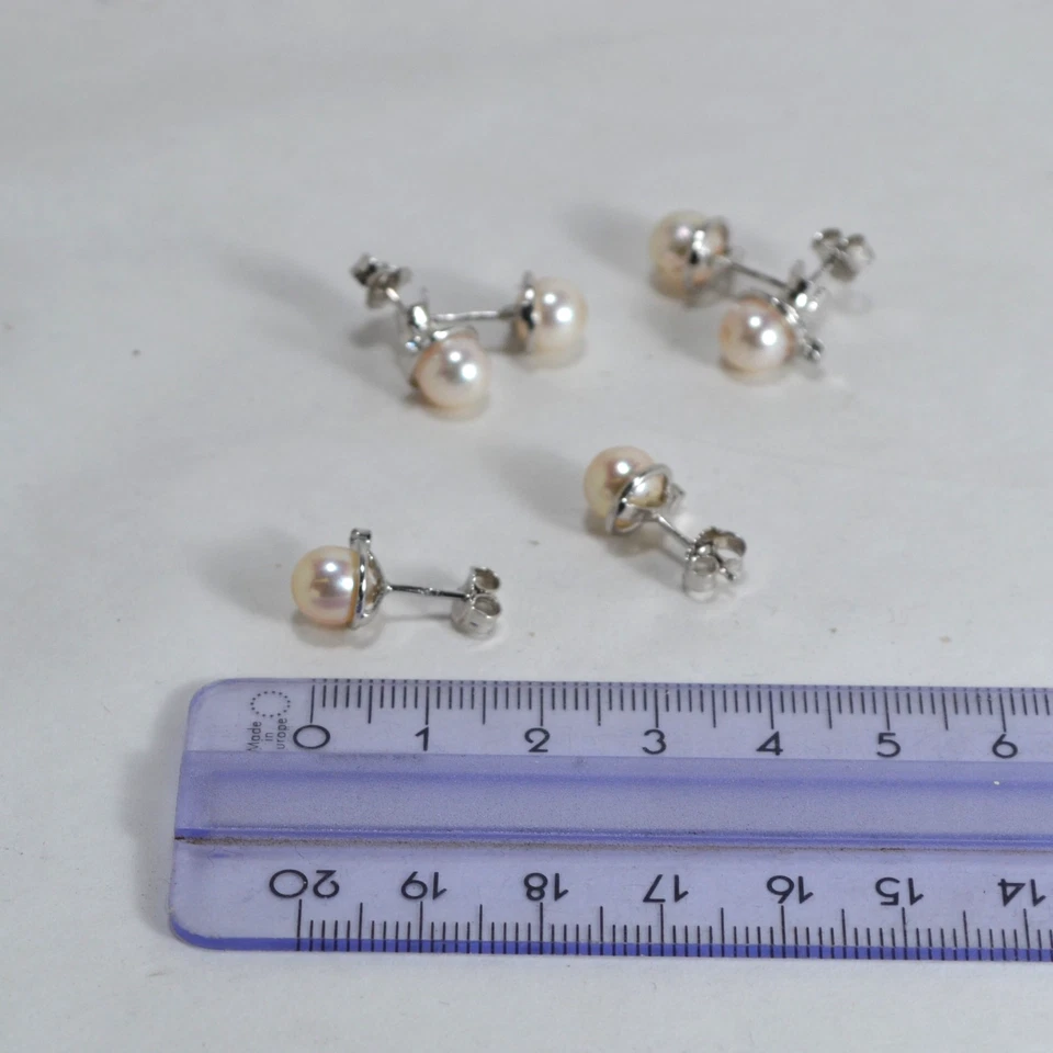 ORECCHINI ARGENTO 925 PERLE AKOYA 7 mm ZIRCONE PERNO E FARFALLA AGHT 020 - Immagine 4 di 4