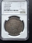 1921 peace dollar high relief. AU details