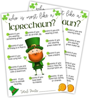 #ad #ad Who Is Most Like A Leprechaun Game Cards Set of 20 Game Card Trivia St. Patricks $11.39
