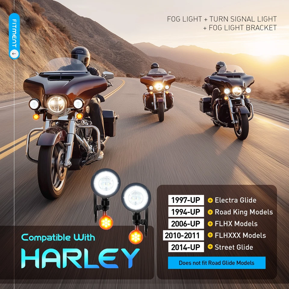 Luz antiniebla para Harley Road Glide King con luz de señal de giro y soporte Foto 2 de 4