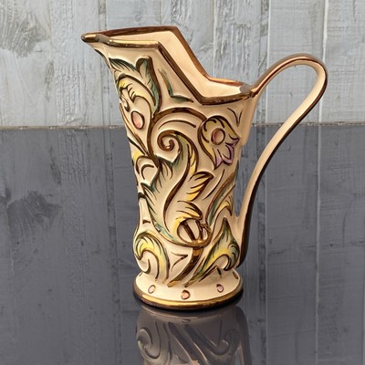 Vintage Wade ''Gothic'' handbemalte Kanne Vase erhaben Gold Kupfer Glanz 40er Jahre