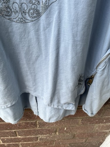 Ladies Long Cotton Top - Light Blue - Zip Detail - Diamante Skull - Size 24 26 - Picture 7 of 7