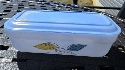 New ListingVintage Fire King Milk Glass Biscayne Rectangular Refrigerator Dish with Lid
