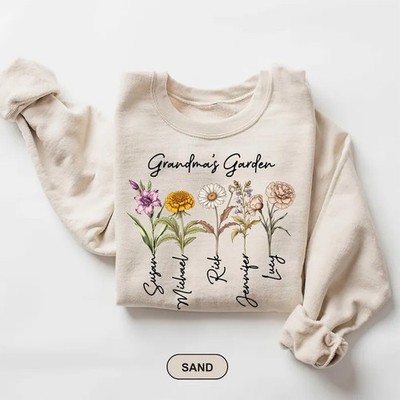 Grandmas Garden Sweatshirt Custom Personalized Gift Floral Crewneck