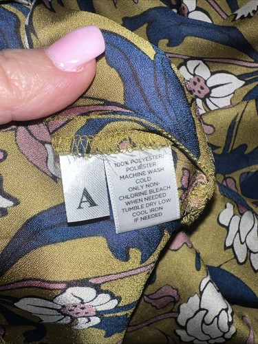 LOFT Women's Size Small Green Floral Print Blossom Sheer Split Neck Blouse - Picture 10 of 10