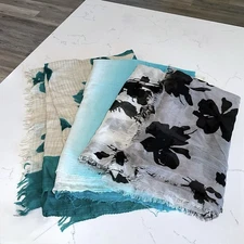 Fashion Scarves Lot Of Three (3) Blues Black And White Rectangle