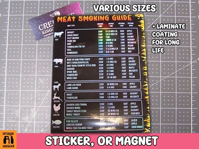 Holographic Meat Smoking Guide Magnet or Sticker in Laminate Coating