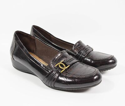 LifeStride Soft System Patent Crocodile Faux Leather Loafers Shoes Sz 