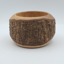 Vintage Hand Turned Wooden Bowl Natural Edge Unfinished Handcrafted 3 Inch Tall