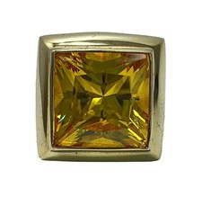 Ring Womens 925 Sterling Silver Gold Plated Yellow Square Cushion CZ Size 6