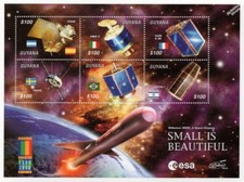 SMALL IS BEAUTIFUL ESA Spacecraft Satellites Space Stamp Sheet #2 (2000 Guyana)