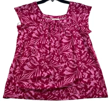 Style and Co Blouse Womens size Small Pink Short Sleeve Square Neck Tropical New