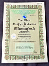 Farbkopie eines Anteilsscheins der Reichsbank 1939, 3. Reich, Reichsbankschatz