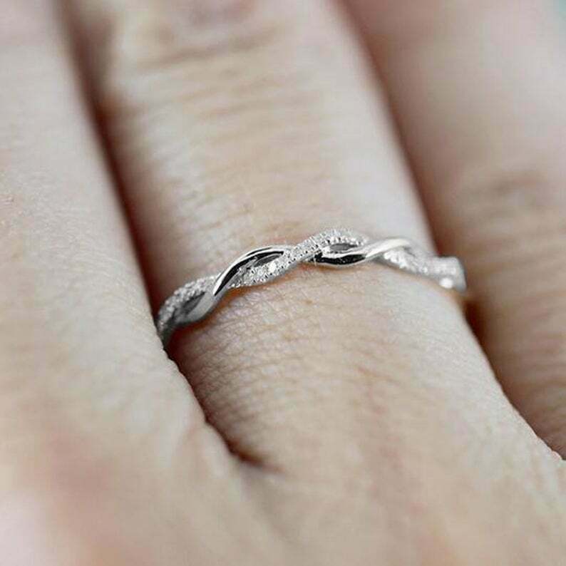 ☆nff☆ twist rope ringsilver 64 Twist Ring Rope Infinity Loose Twisted Skinny Band Thin