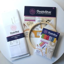 HTF Threaders SUMMER EMBROIDERY Kit with HOOP THREADS  LINEN FABRIC 125 IMAGES