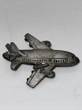 Vintage Torino Pewter Airplane Brooch With Attached Earrings