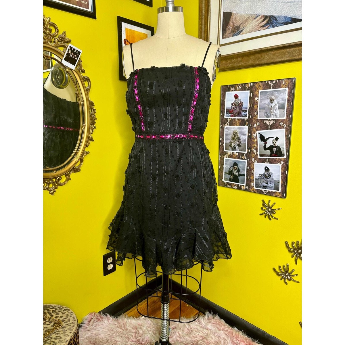 Rag Luxe Black Textured Dot Pink Lace Ribbon Dress Medium | eBay Rag Luxe Black Textured Dot Pink Lace Ribbon Dress Medium | eBay