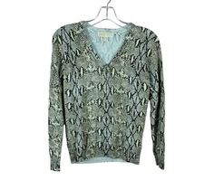 MICHAEL MICHAEL KORS womens size XS snake print beaded v neck angora sweater