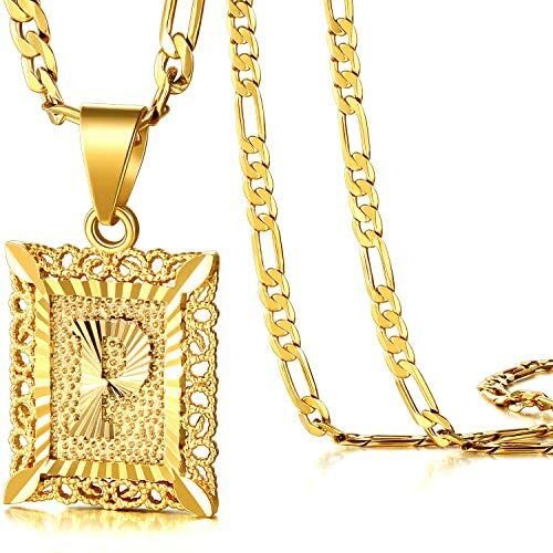 Initial Letter P Pendant Necklace for Men Women 18K Gold Plated
